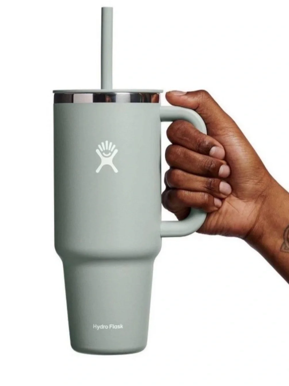 Hydro Flask Sage Green Insulated Tumbler with Handle and Straw